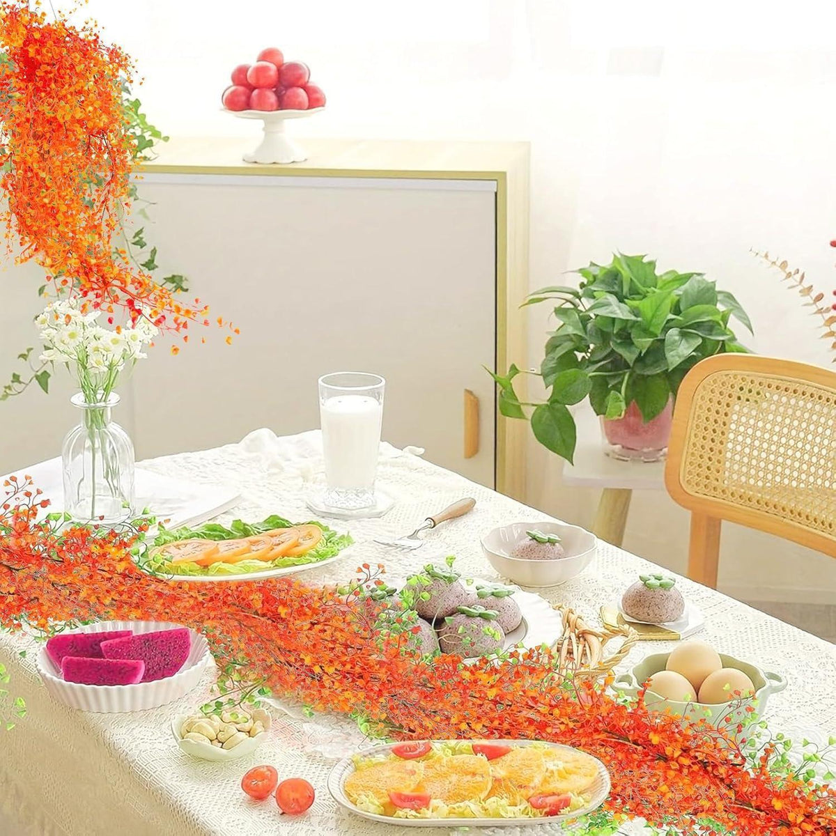 2x Herbst Blumen Girlande 170cm – Orange Deko für Erntedankfest