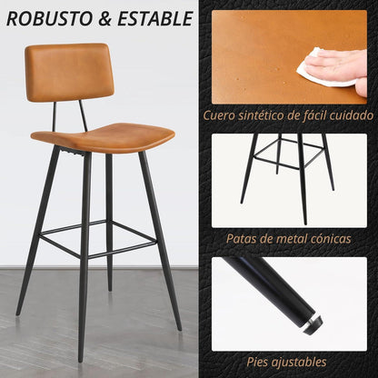 Barhocker Set 2er mit Fußstütze, Whiskybraun & Höhenverstellbar