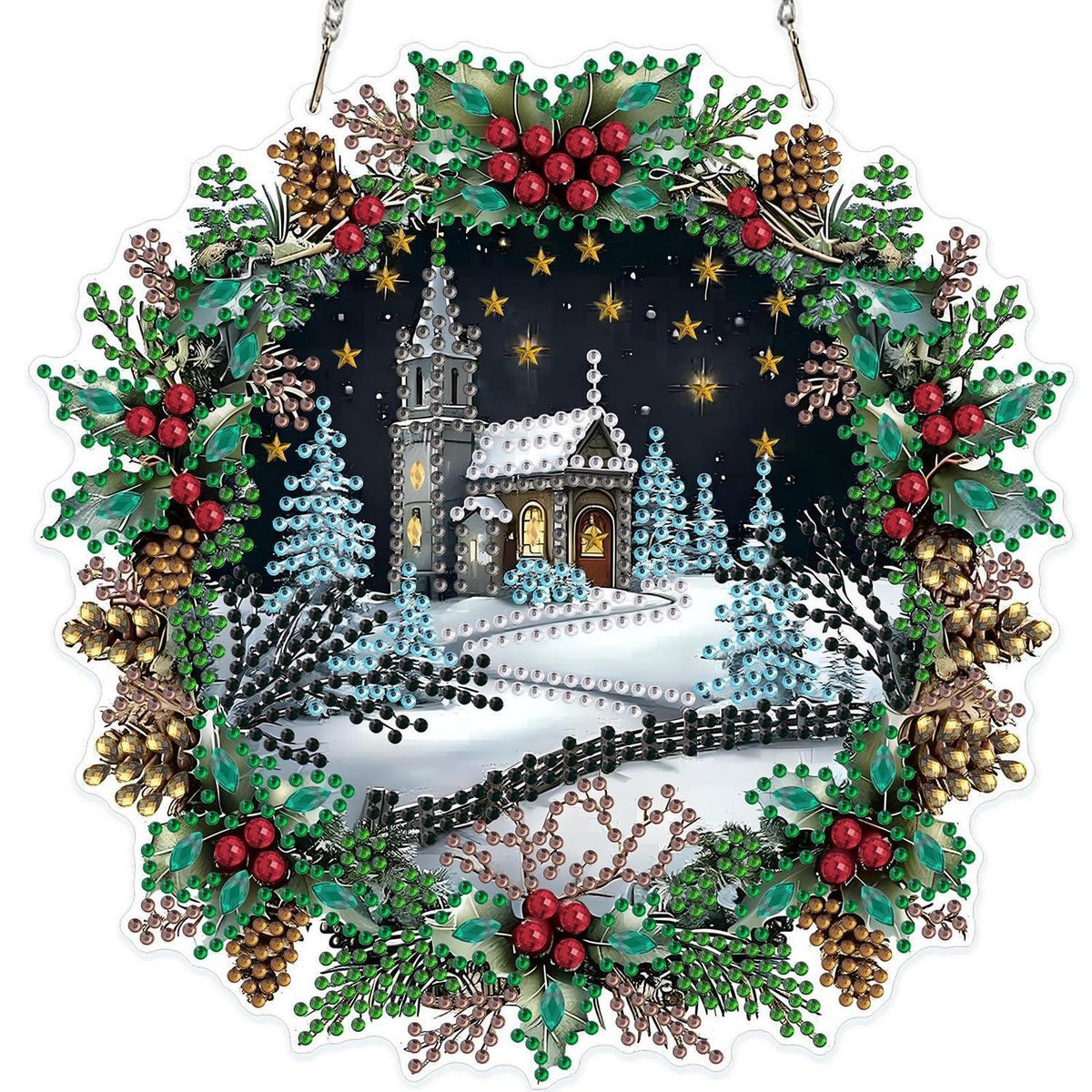 Diamant Painting Winterlandschaft Anhänger mit Kette – DIY Bastelset