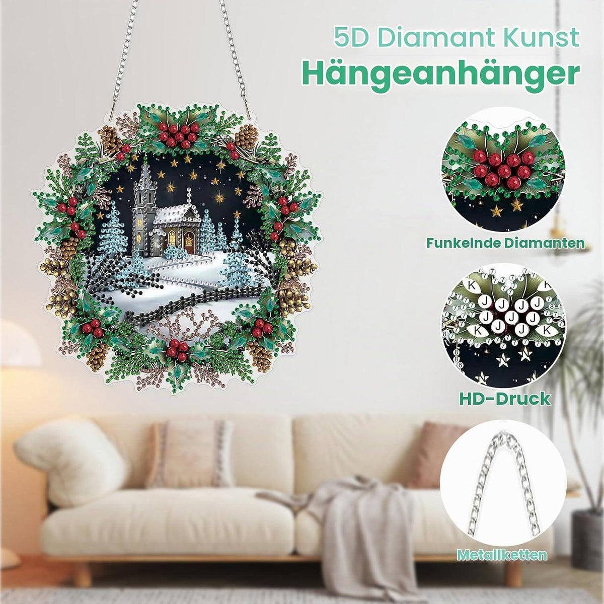 Diamant Painting Winterlandschaft Anhänger mit Kette – DIY Bastelset