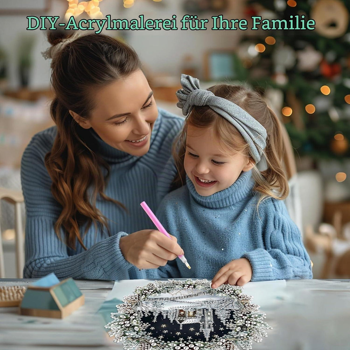 Diamant Painting Winterlandschaft Anhänger mit Kette – DIY Bastelset