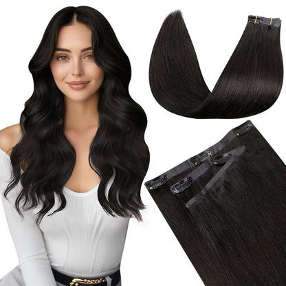 Echthaar Clip-in Extensions Schwarz 55cm – Unsichtbar & Voluminös