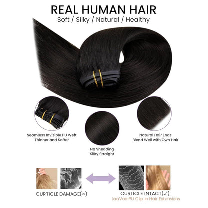 Echthaar Clip-in Extensions Schwarz – Remy, 35cm, 100g