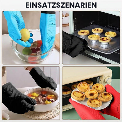 2er Set Ofenhandschuhe Silikon, Hitzebeständig & Rutschfest