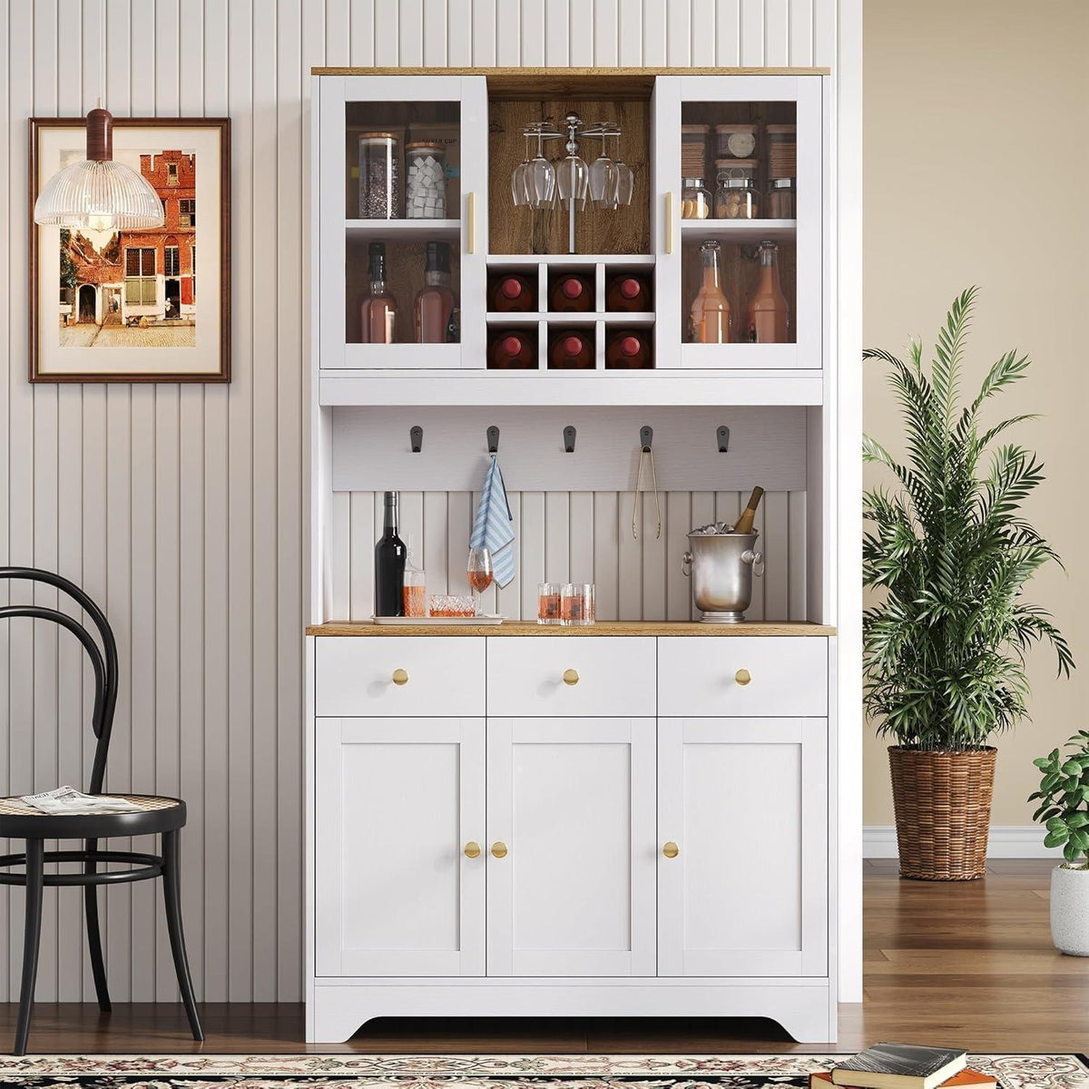 Küchenschrank Weiß & Holz mit Schubladen & Weinregal
