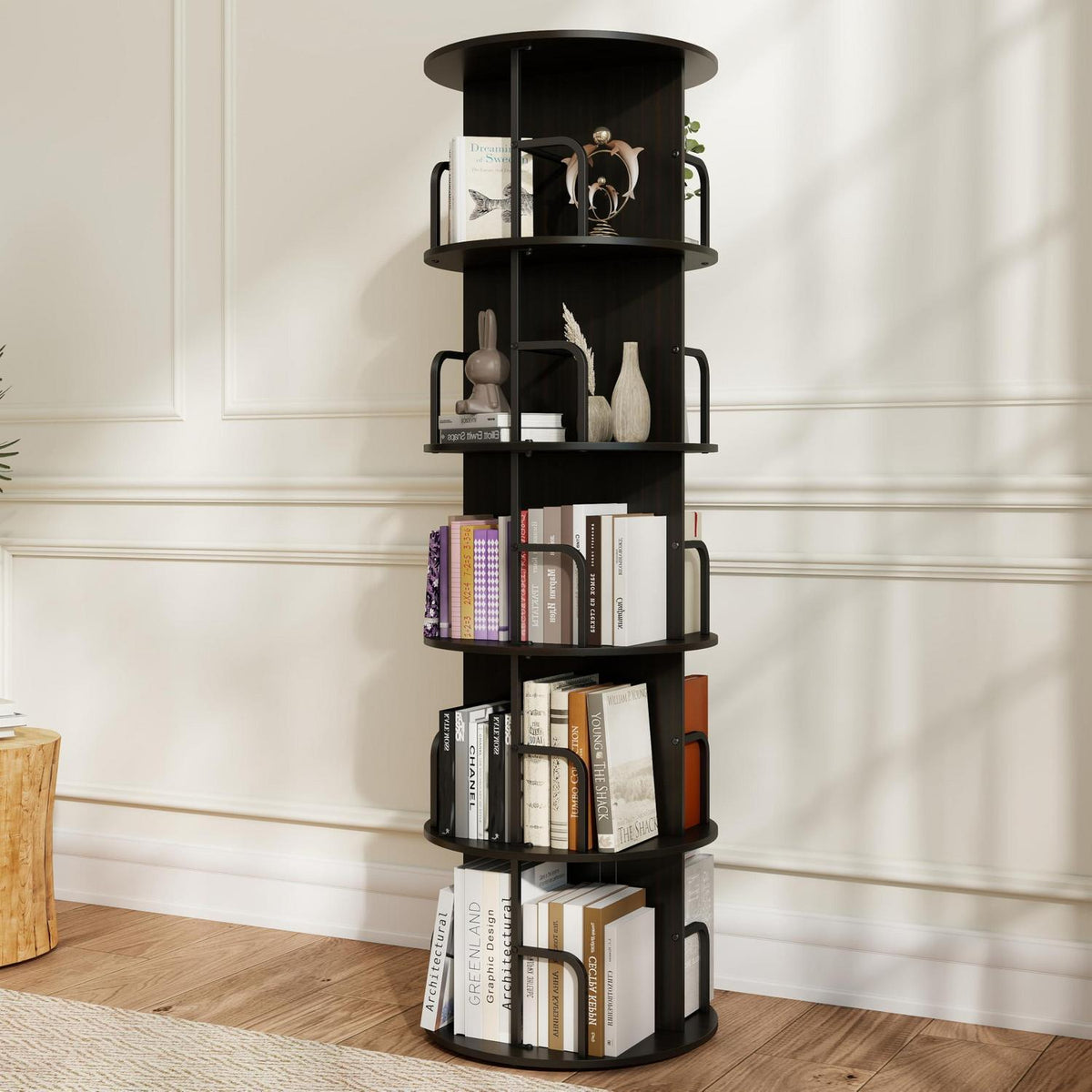 Drehbares Bücherregal Kinderzimmer Holz Schwarz