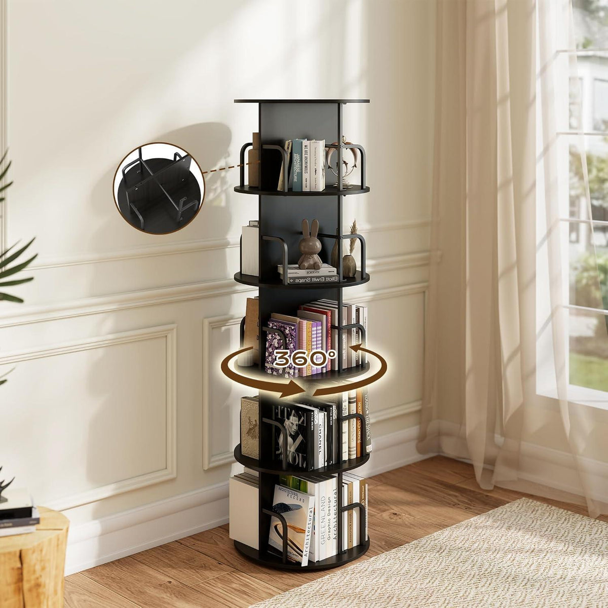 Drehbares Bücherregal Kinderzimmer Holz Schwarz