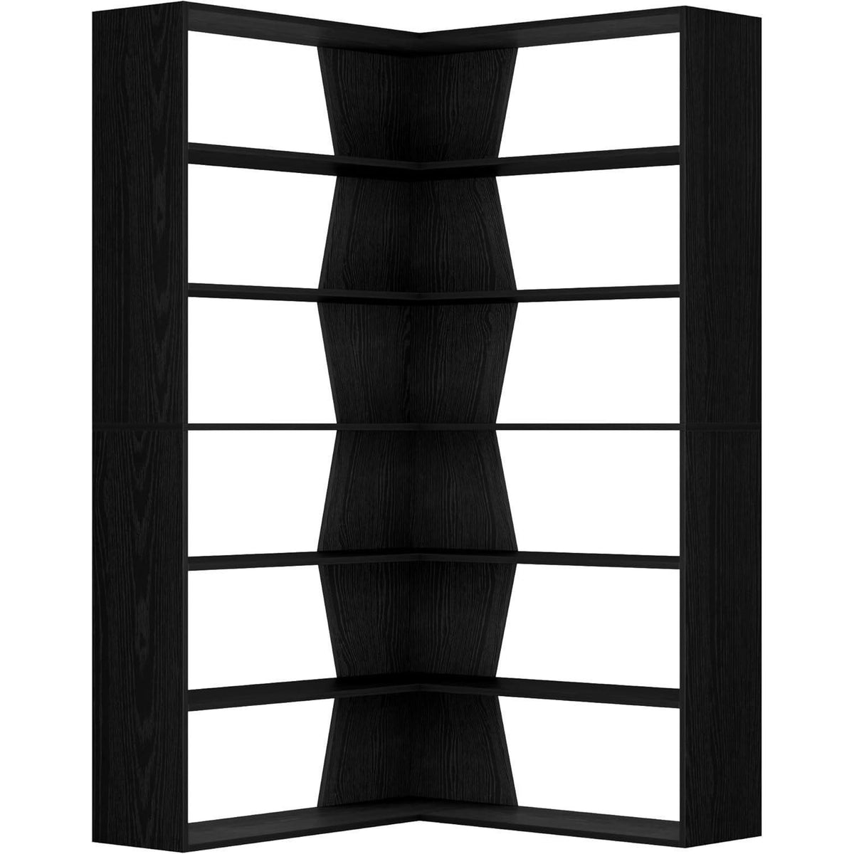 Eckregal 190cm, 6 Ebenen, Schwarz – Stehendes Bücherregal für Wohnzimmer