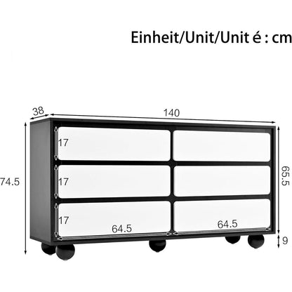 Modernes Sideboard mit 6 Schubladen Schwarz Weiß