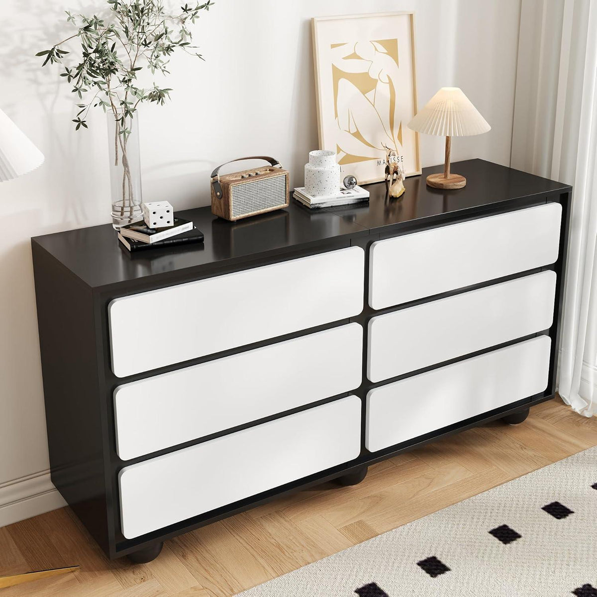Modernes Sideboard mit 6 Schubladen Schwarz Weiß