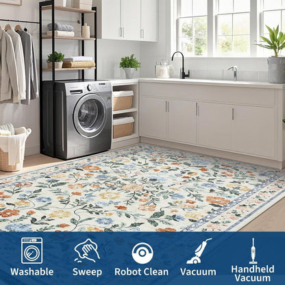 Wohnzimmer Teppich Blumenmuster 200x290 cm Waschbar Grün