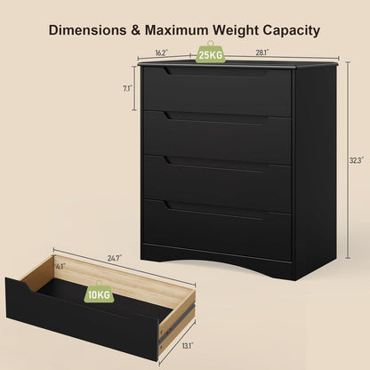Schwarze Kommode mit 4 Schubladen – Schlafzimmer & Wohnzimmer
