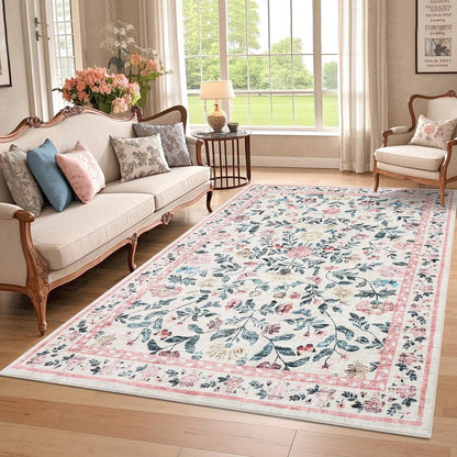 Waschbarer Teppich 160x230 cm – Rosa Blumenmuster, Rutschfest