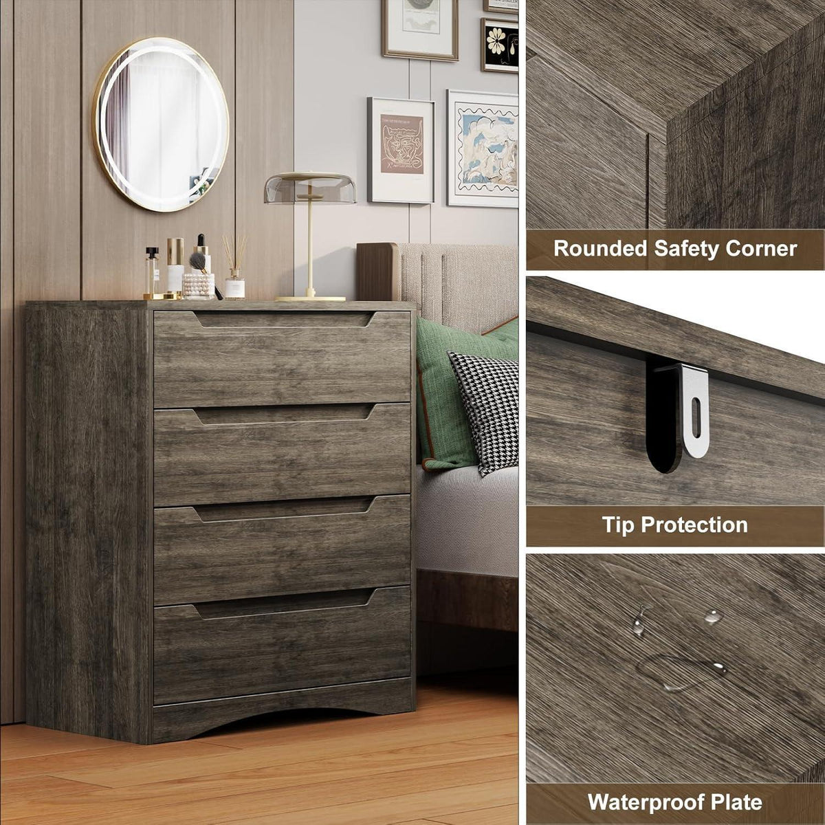 Weißes 4-Schubladen Sideboard | Schlafzimmer Kommode 71x41x82 cm