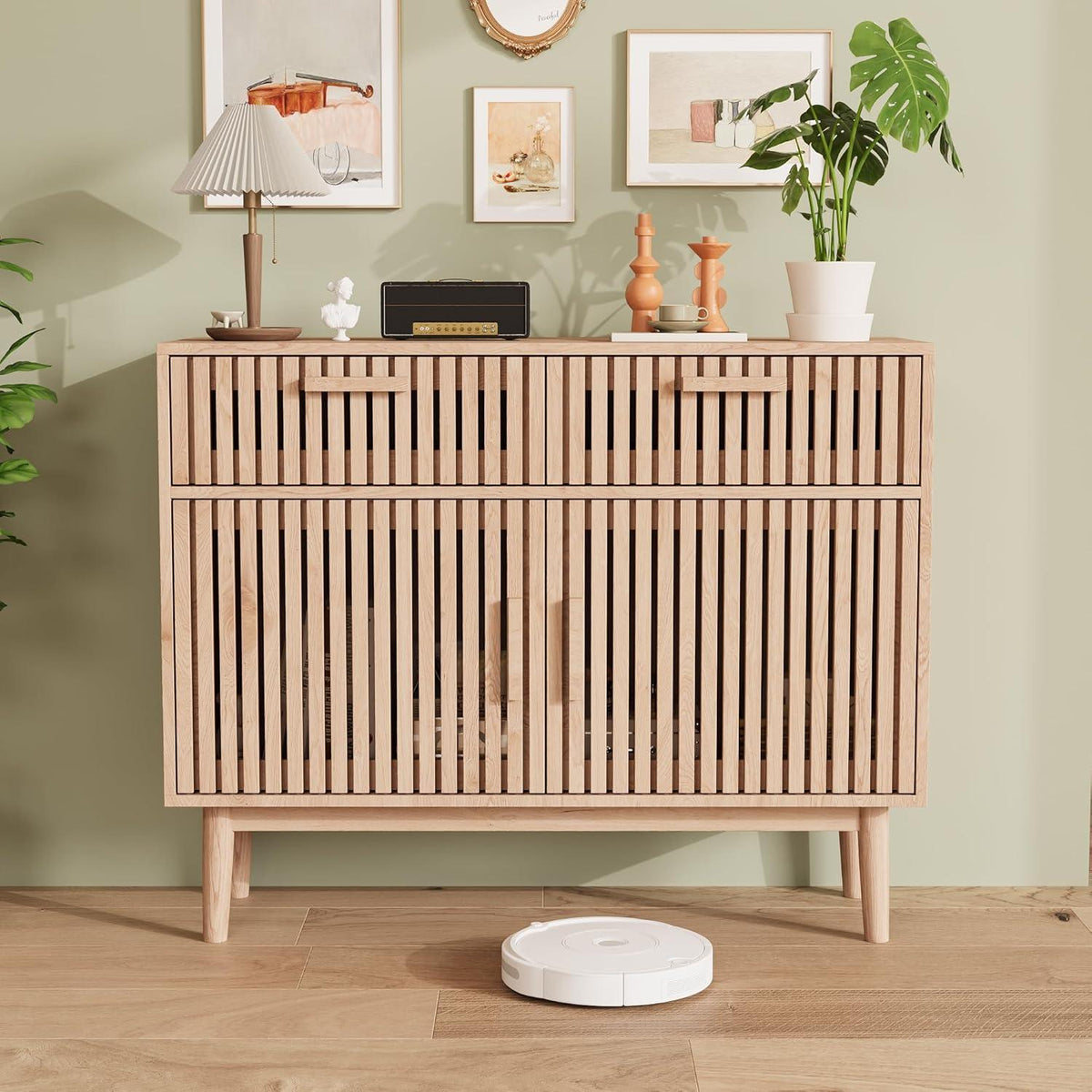 Sideboard mit 2 Schubladen & 2 Türen – Holz Kommode für Wohnzimmer