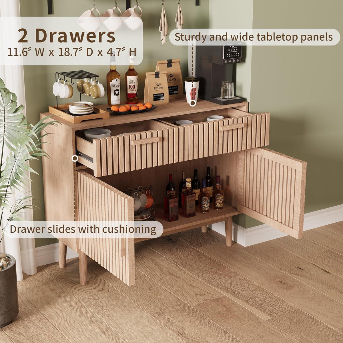 Sideboard mit 2 Schubladen & 2 Türen – Holz Kommode für Wohnzimmer