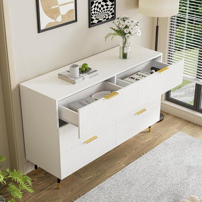 Modernes Sideboard Weiß mit 6 Schubladen & Wellenmuster