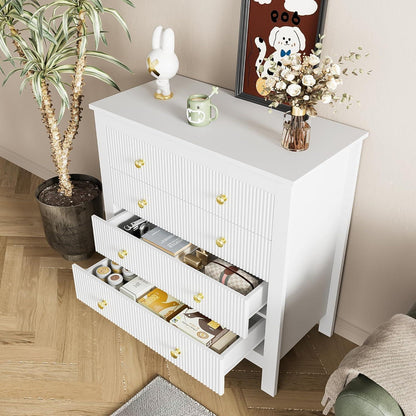 Modernes Sideboard mit 5 Schubladen, Weiß & Gold