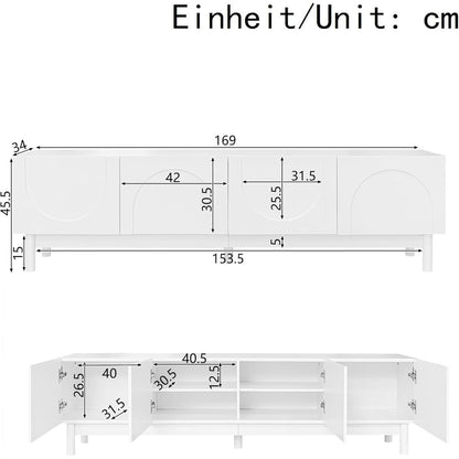 TV Lowboard mit Wellenförmigen Türen – Weiß, 169cm