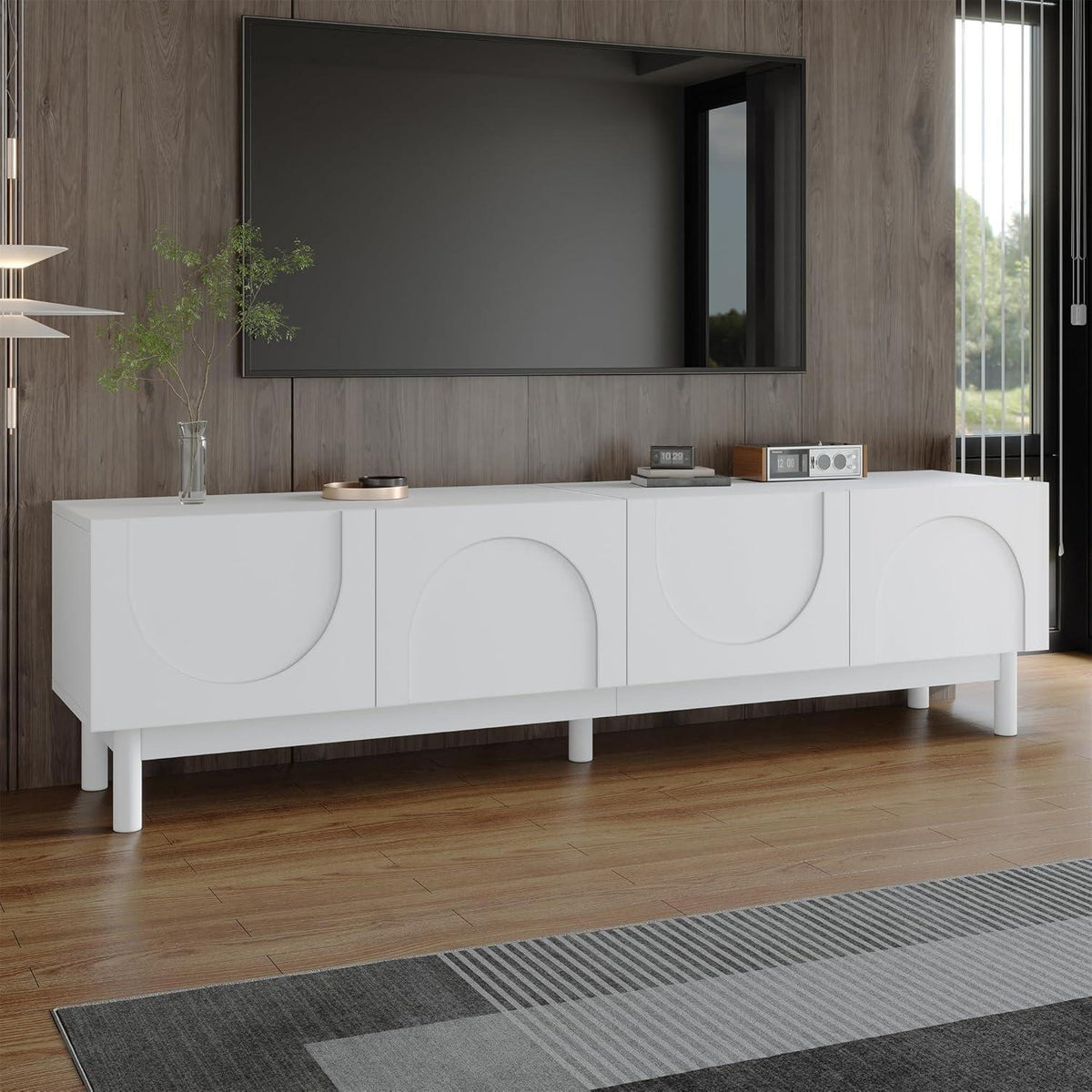 TV Lowboard mit Wellenförmigen Türen – Weiß, 169cm