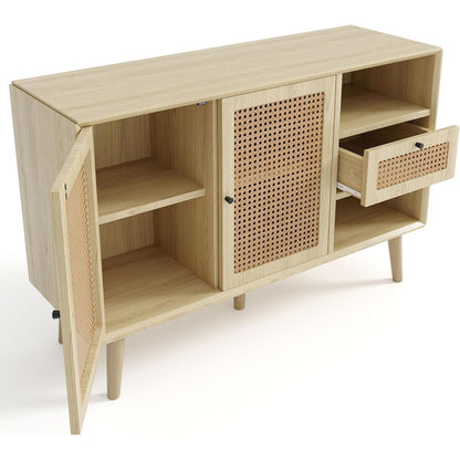Rattan Sideboard mit Schublade & verstellbaren Regalen (120x40x80cm)