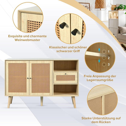 Rattan Sideboard mit Schublade & verstellbaren Regalen (120x40x80cm)