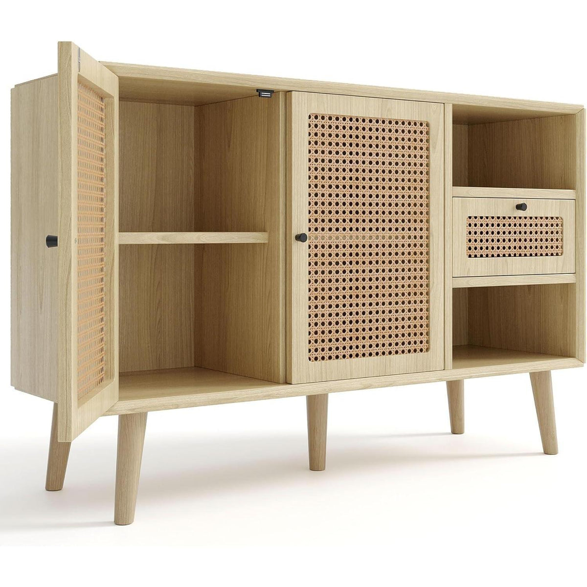 Rattan Sideboard mit Schublade & verstellbaren Regalen (120x40x80cm)