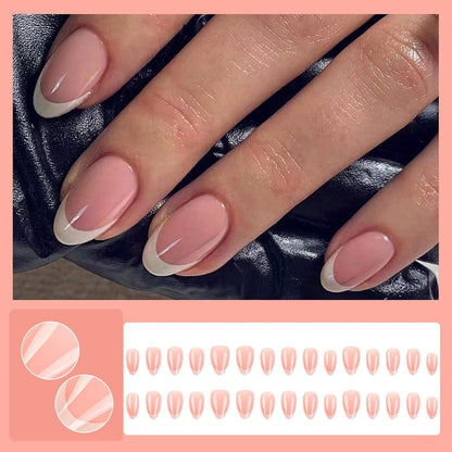 30x Künstliche Nägel Mandel Weiß French Tip & Nude Rosa