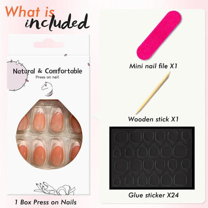 30x Künstliche Nägel Mandel Weiß French Tip & Nude Rosa