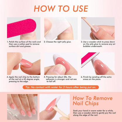 30x Künstliche Nägel Mandel Weiß French Tip & Nude Rosa
