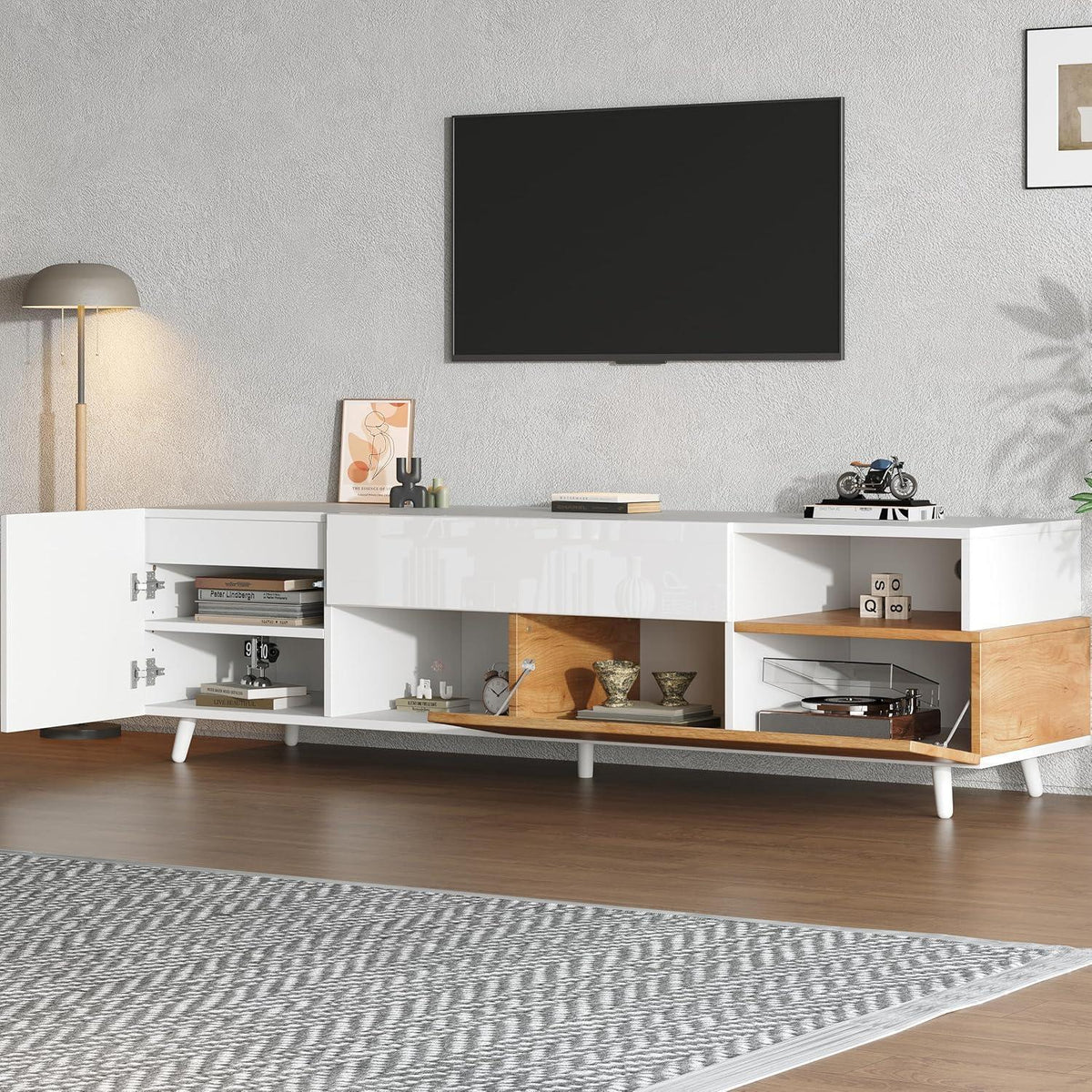 TV Lowboard 180cm Weiß & Natur | Modernes Wohnzimmer Möbel