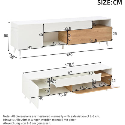 TV Lowboard 180cm Weiß & Natur | Modernes Wohnzimmer Möbel