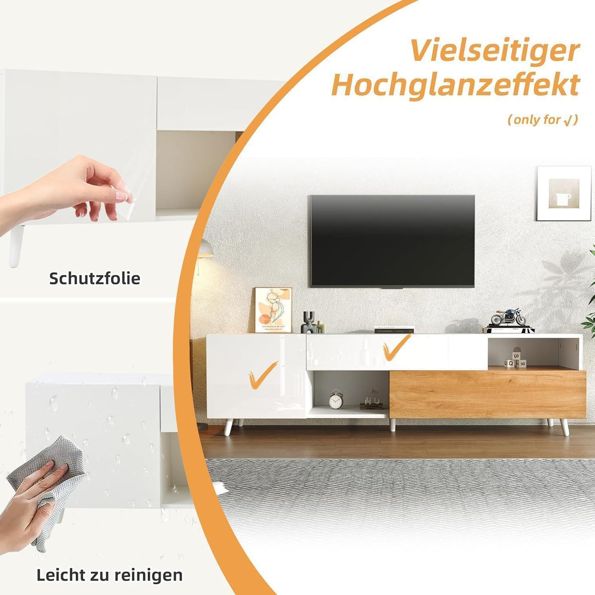 TV Lowboard 180cm Weiß & Natur | Modernes Wohnzimmer Möbel