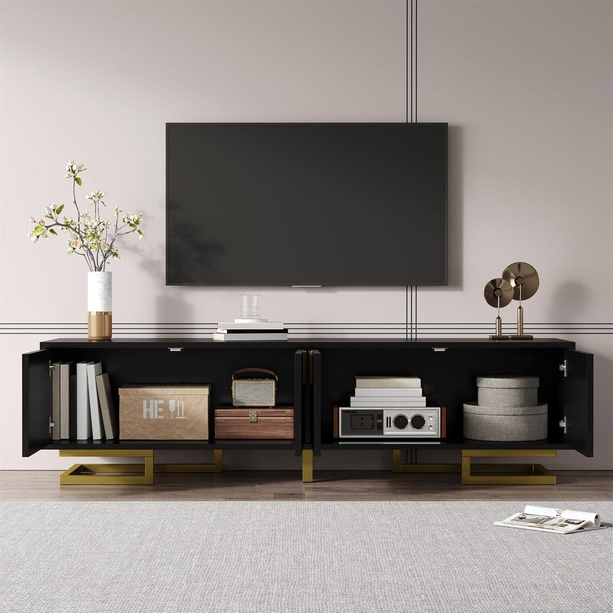 Moderner TV-Schrank 160cm mit goldenen Akzenten & Stauraum