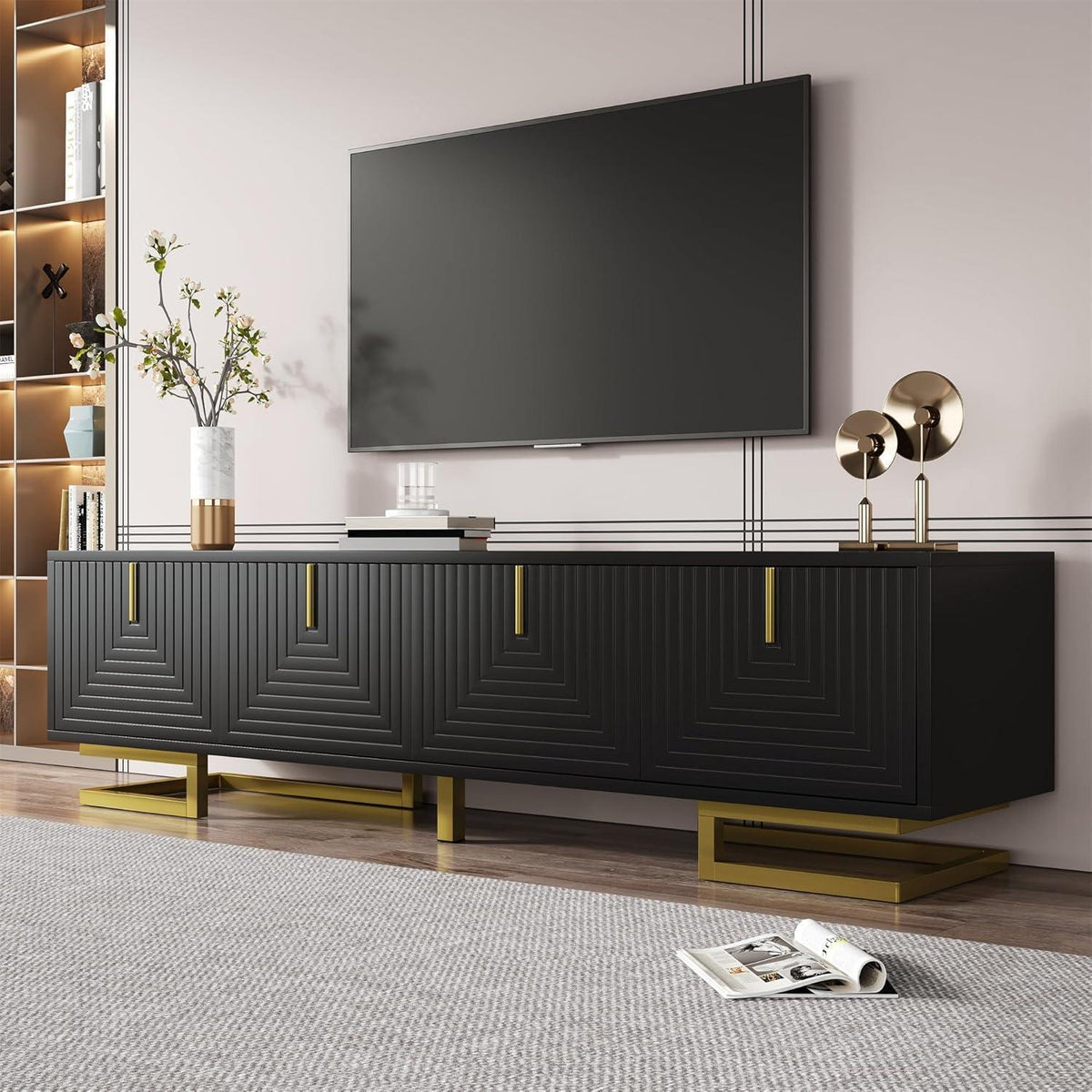 Moderner TV-Schrank 160cm mit goldenen Akzenten & Stauraum