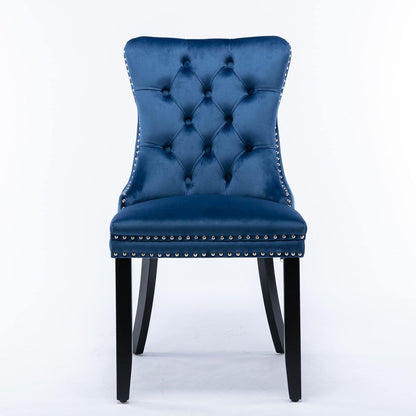 Esszimmerstühle Set 4 Blau, Samt & Holz, Tufted Design