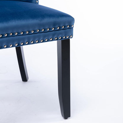 Esszimmerstühle Set 4 Blau, Samt & Holz, Tufted Design