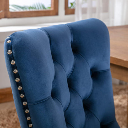 Esszimmerstühle Set 4 Blau, Samt & Holz, Tufted Design