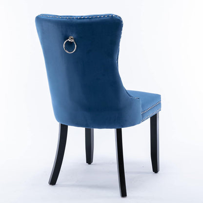 Esszimmerstühle Set 4 Blau, Samt & Holz, Tufted Design