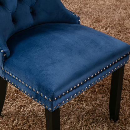 Esszimmerstühle Set 4 Blau, Samt & Holz, Tufted Design