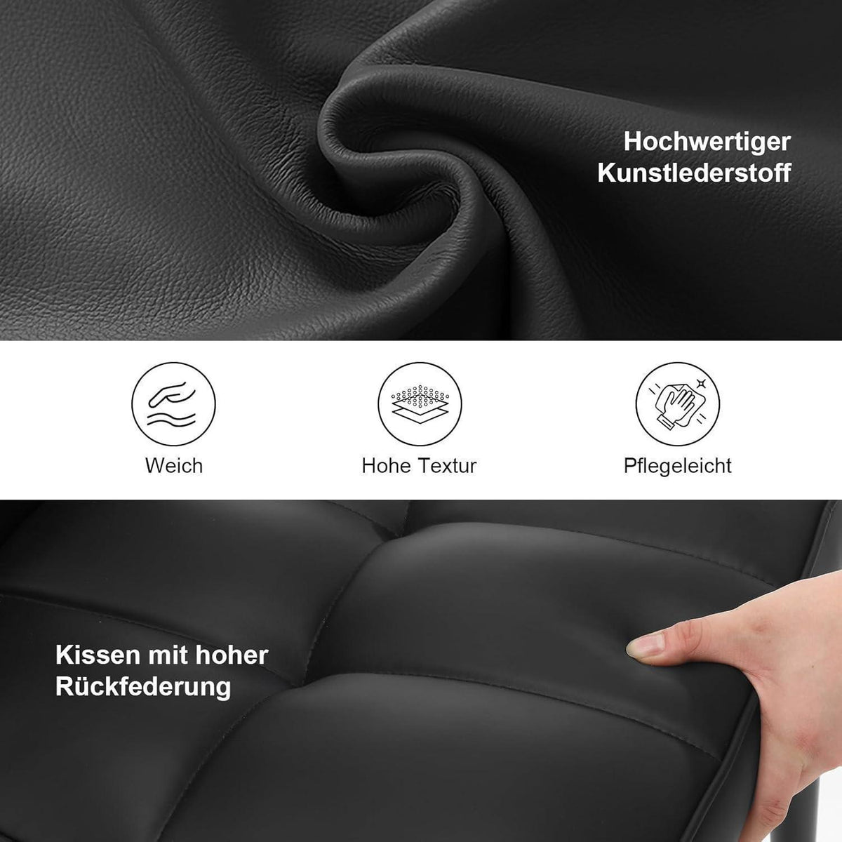 Esszimmerstühle Set 6x, Bequem & Modern Schwarz in Lederoptik