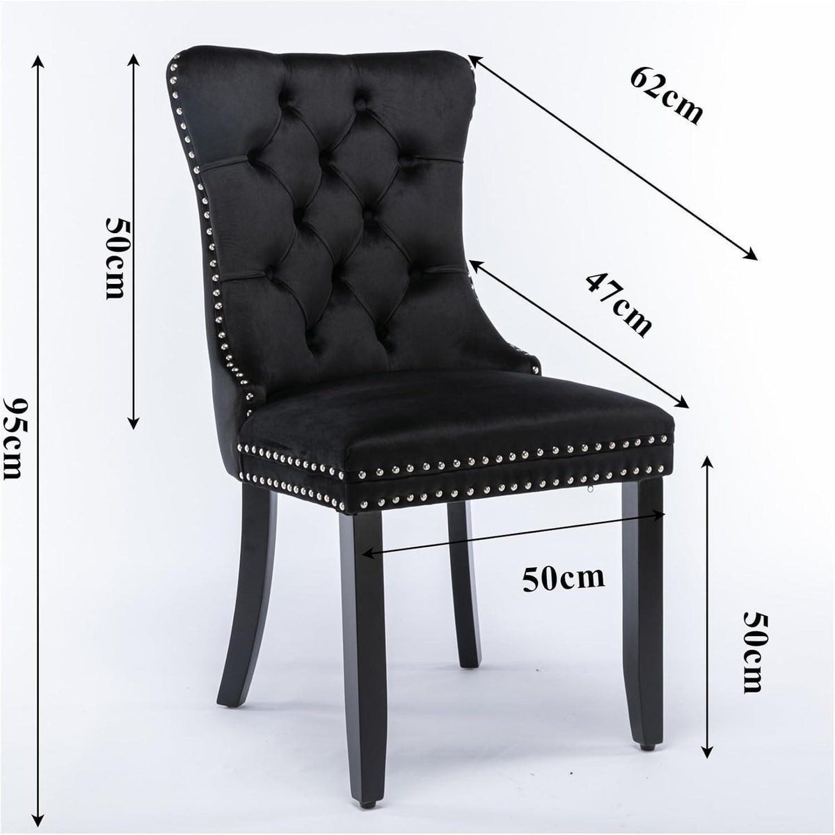Esszimmerstühle 2er Set Samt, Gepolstert & Nieten Design Schwarz