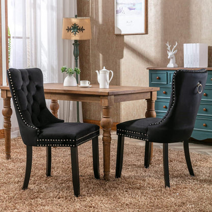 Esszimmerstühle 2er Set Samt, Gepolstert & Nieten Design Schwarz