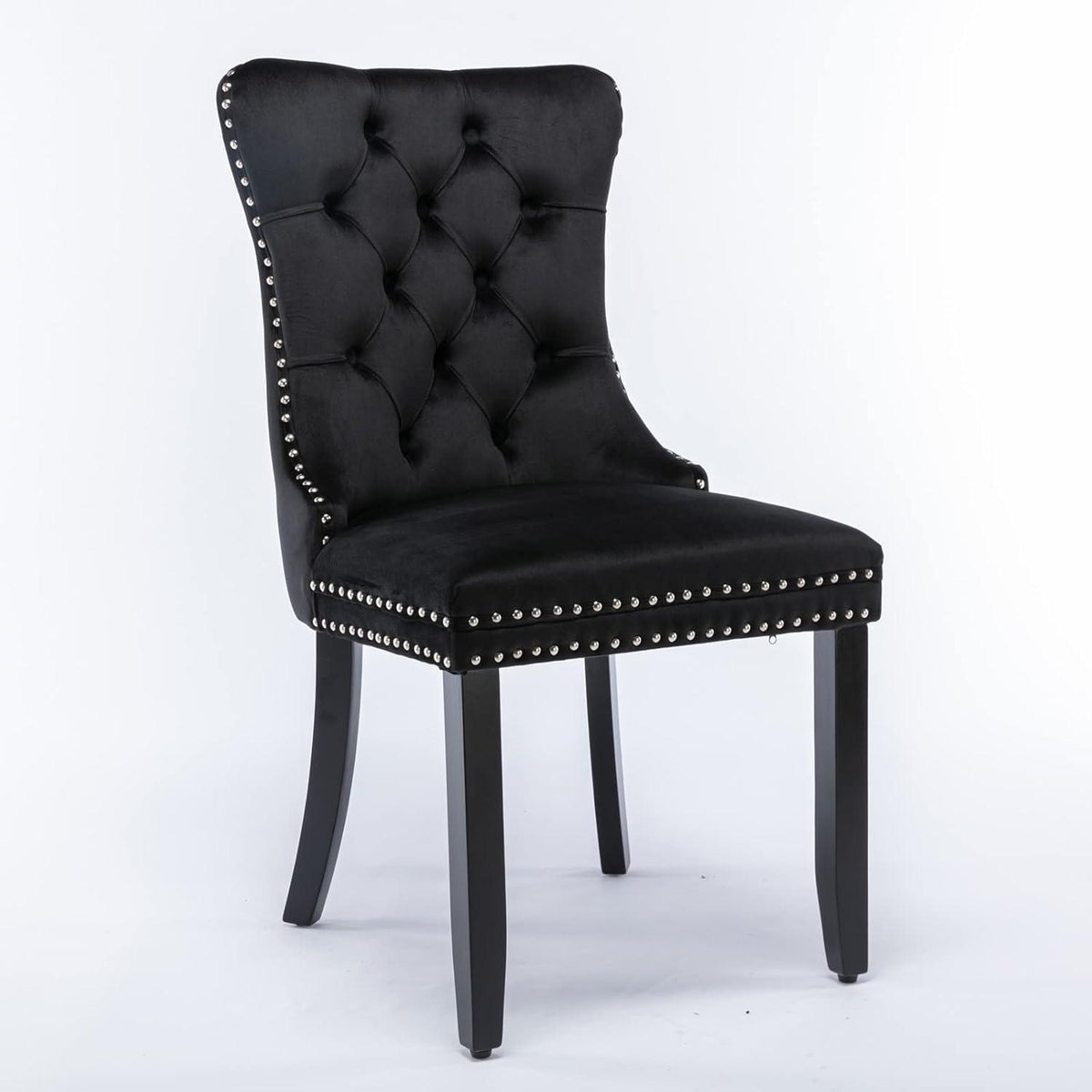 Esszimmerstühle 2er Set Samt, Gepolstert & Nieten Design Schwarz