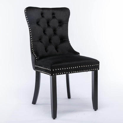 Esszimmerstühle 2er Set Samt, Gepolstert & Nieten Design Schwarz
