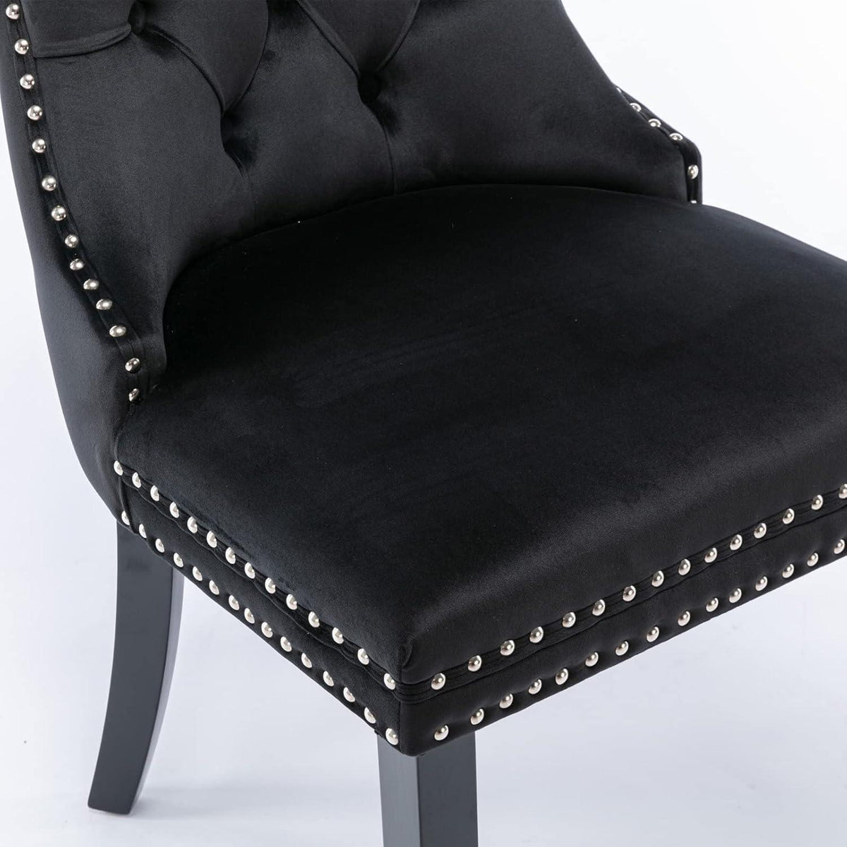 Esszimmerstühle 2er Set Samt, Gepolstert & Nieten Design Schwarz