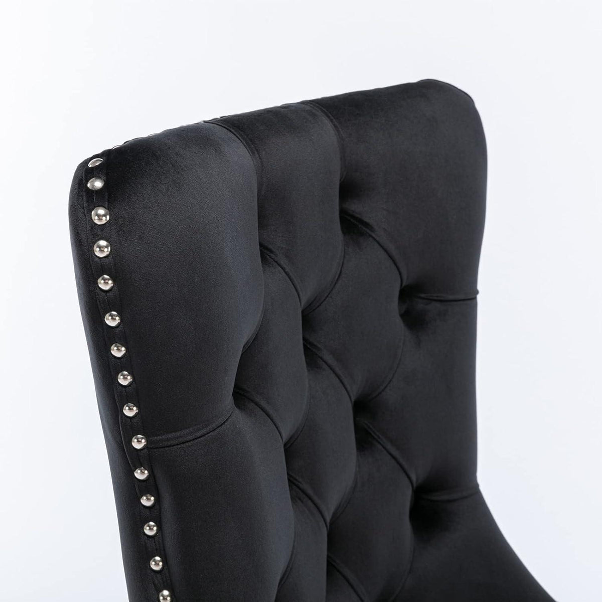 Esszimmerstühle 2er Set Samt, Gepolstert & Nieten Design Schwarz