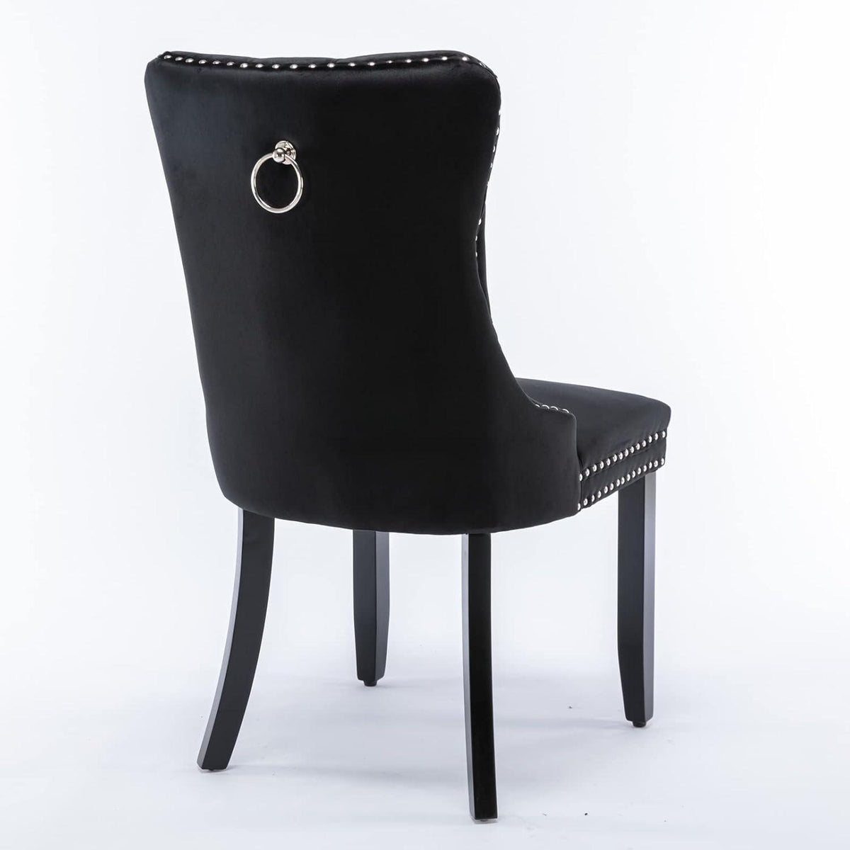 Esszimmerstühle 2er Set Samt, Gepolstert & Nieten Design Schwarz
