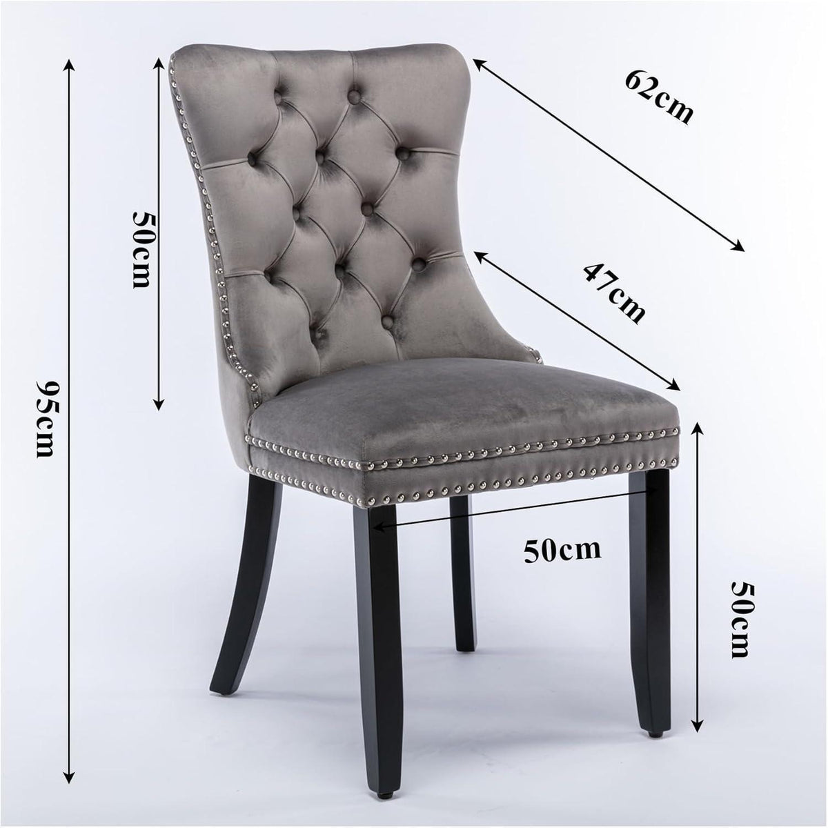 Esszimmerstühle 2er Set Grau, Samt & Holz, Tufted Design