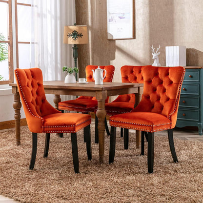 Esszimmerstühle Set 4 – Samt, Orange, Nieten Design